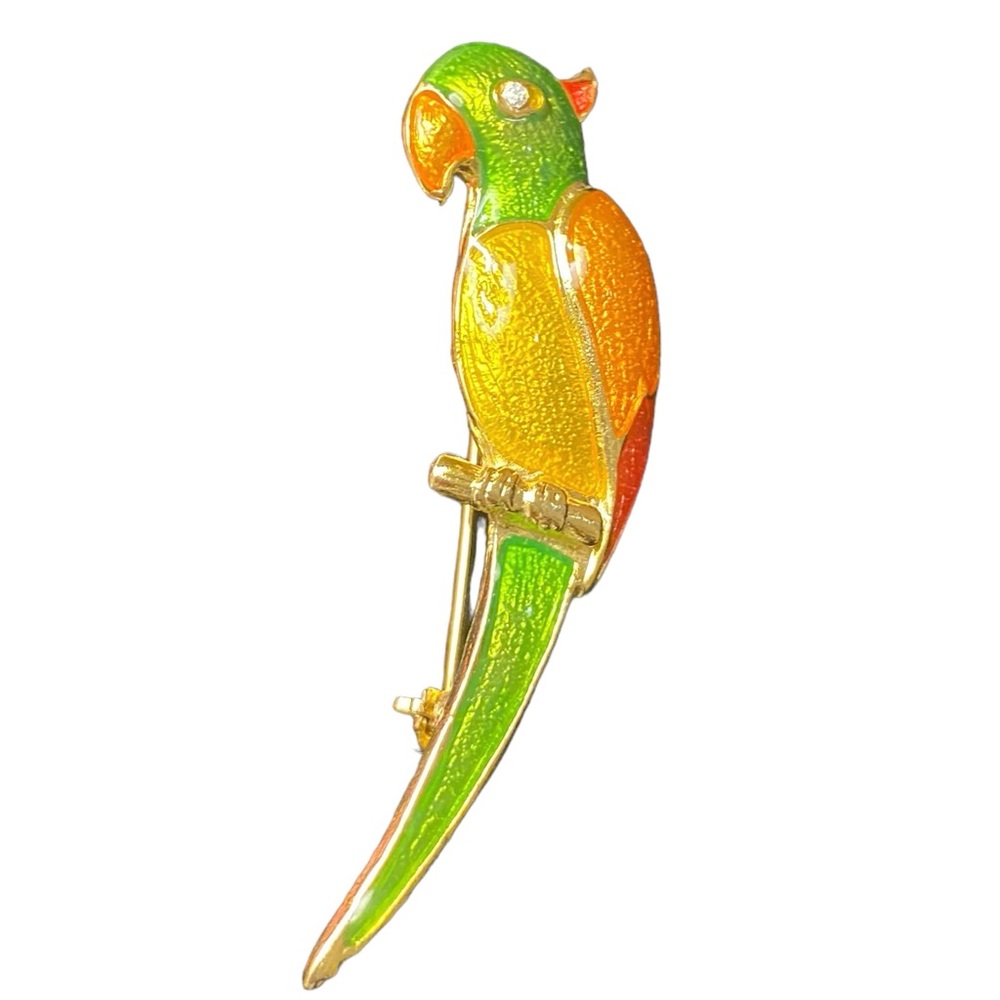 Vibrant Enamel Parrot Brooch